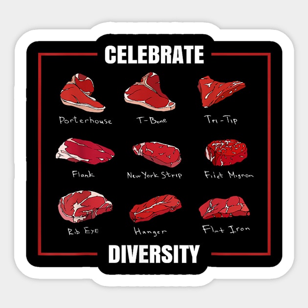 Funny Steak Celebrate Diversity Types of Steak Lovers Sticker by MiaGamer Gear